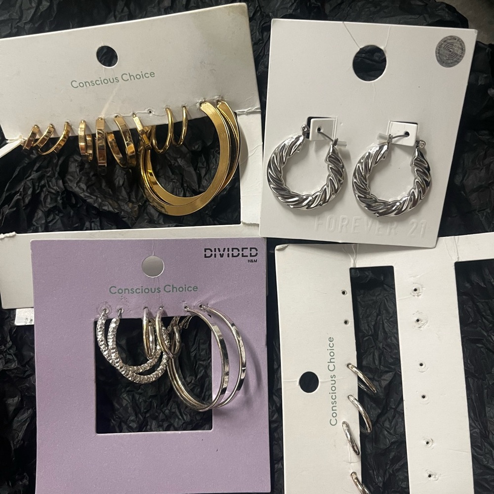 upcycled earrings bamboo hoops chunky forever 21 bundle tiny dainty thick heart​